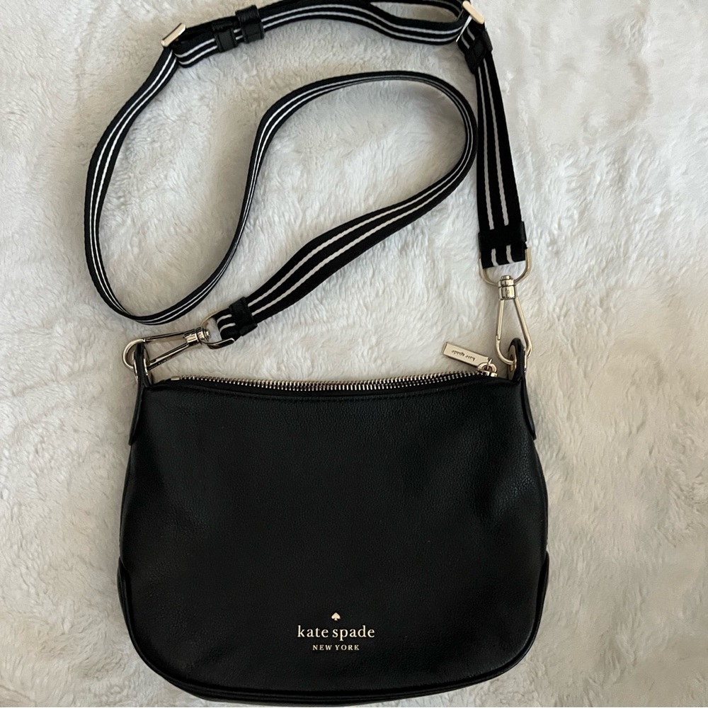 Kate Spade Black Crossbody Bag with Striped Strap